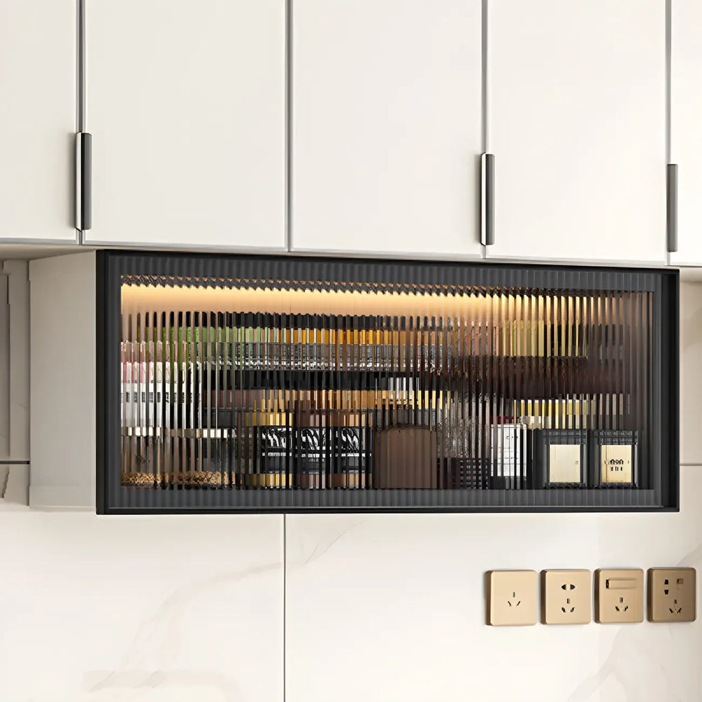 Vaisselier de cuisine en verre mural flottant en métal gris