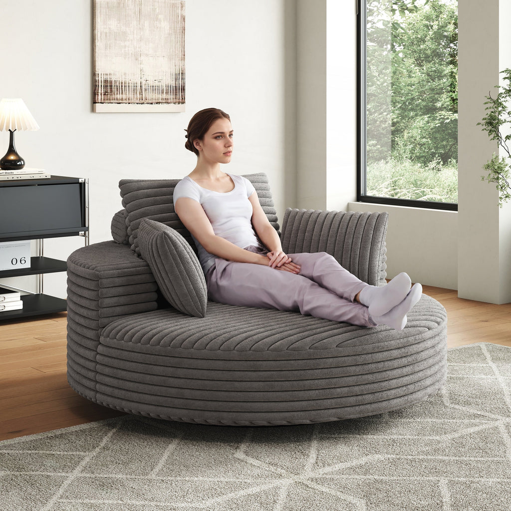 Fauteuil pivotant simple en velours côtelé et chenille avec rembourrage en mousse