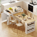 Îlot de cuisine en bois de 210 cm pour 4 à 6 personnes avec table à manger extensible et rangement double.
