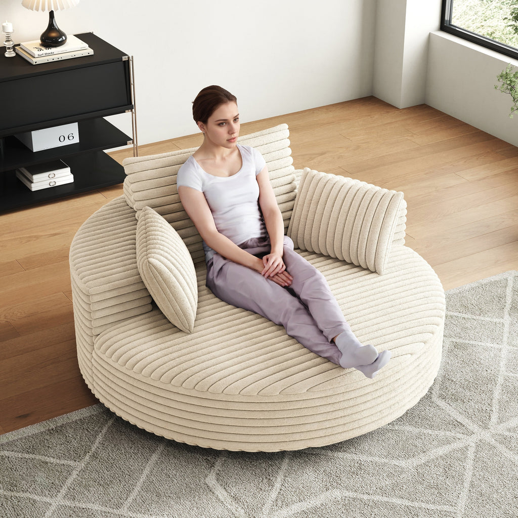 Fauteuil pivotant simple en velours côtelé et chenille avec rembourrage en mousse