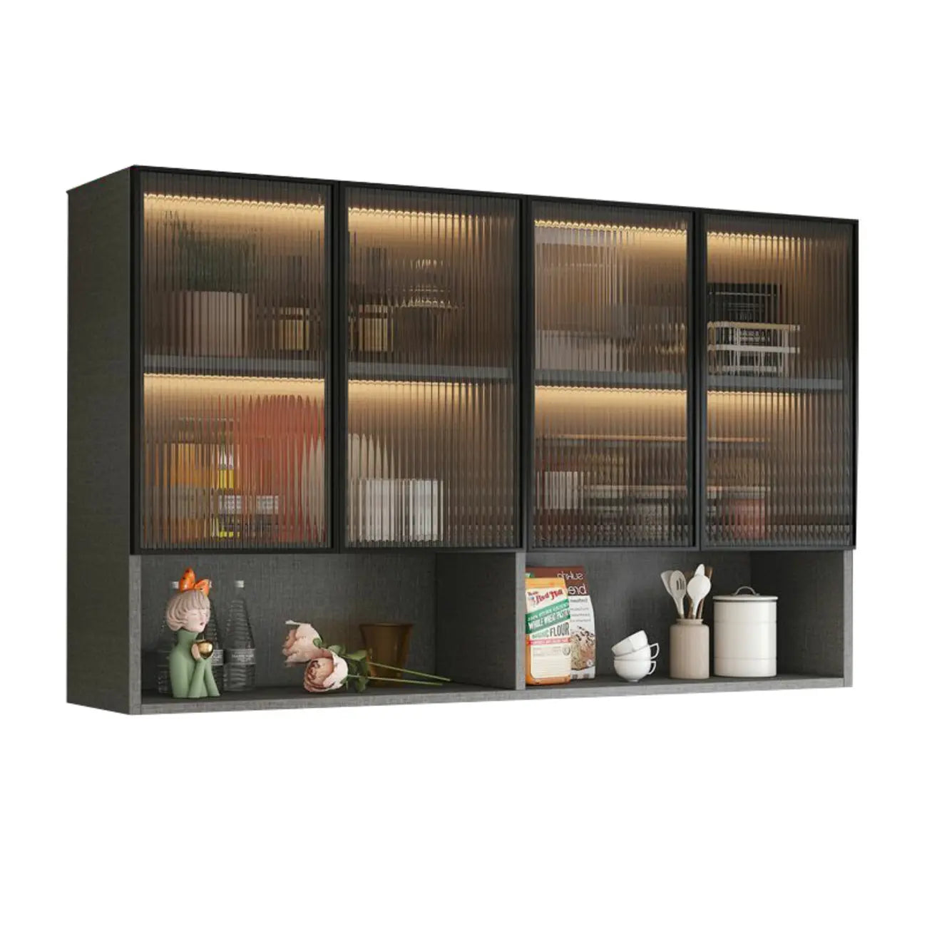 Armoire de cuisine murale grise en bois pour rangement