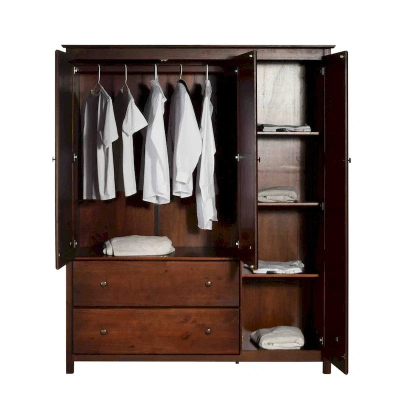 Grain Wood Furniture Armoire Shaker en bois à 3 portes - 60x72x22