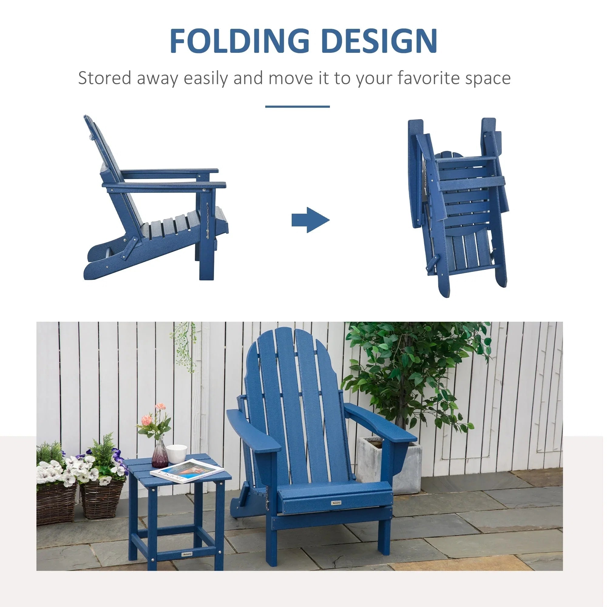 Chaise Adirondack pliante, chaises longues de plage en plastique HDPE toutes saisons pour terrasse et mobilier de jardin