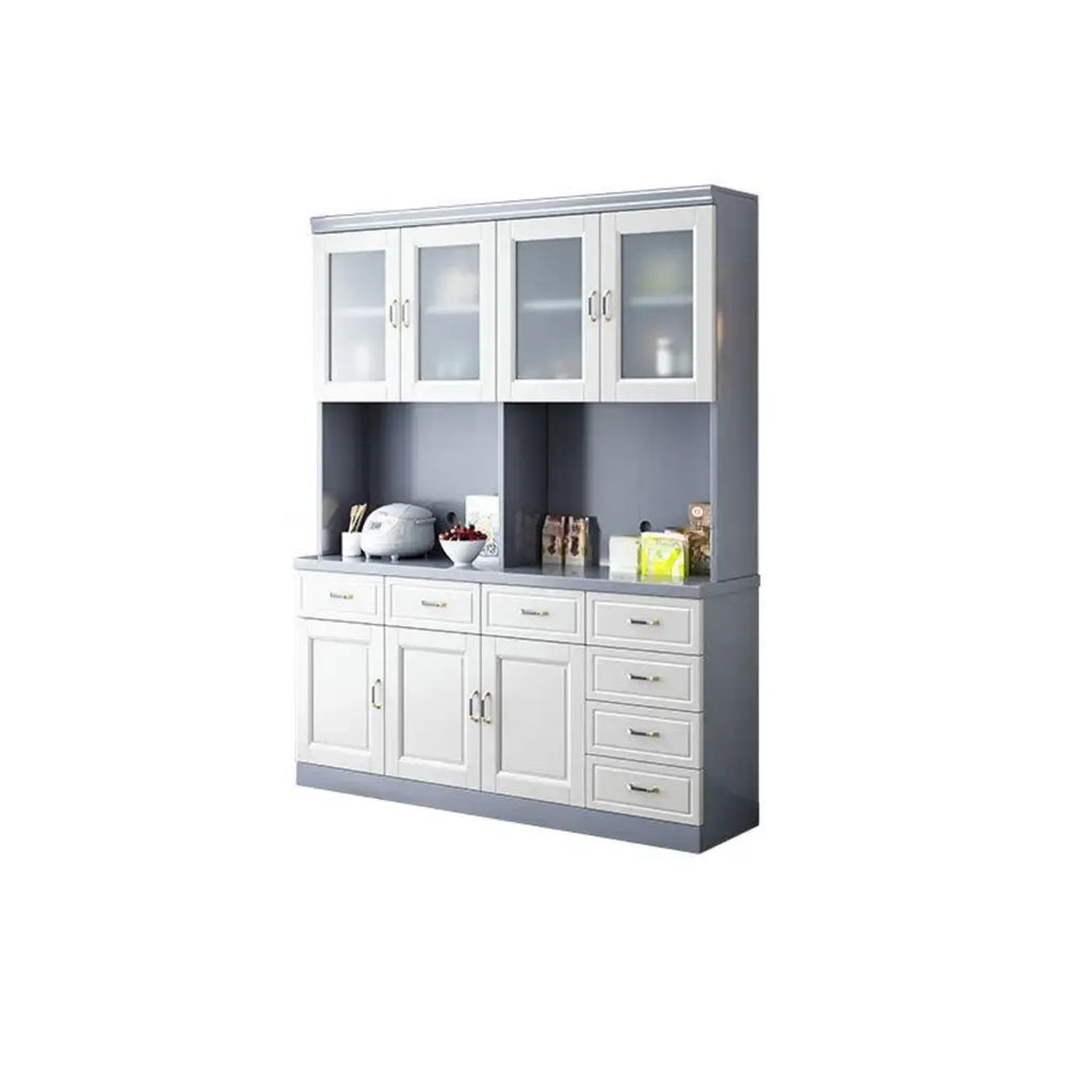 Buffet de cuisine en bois blanc avec casier à vin intégré