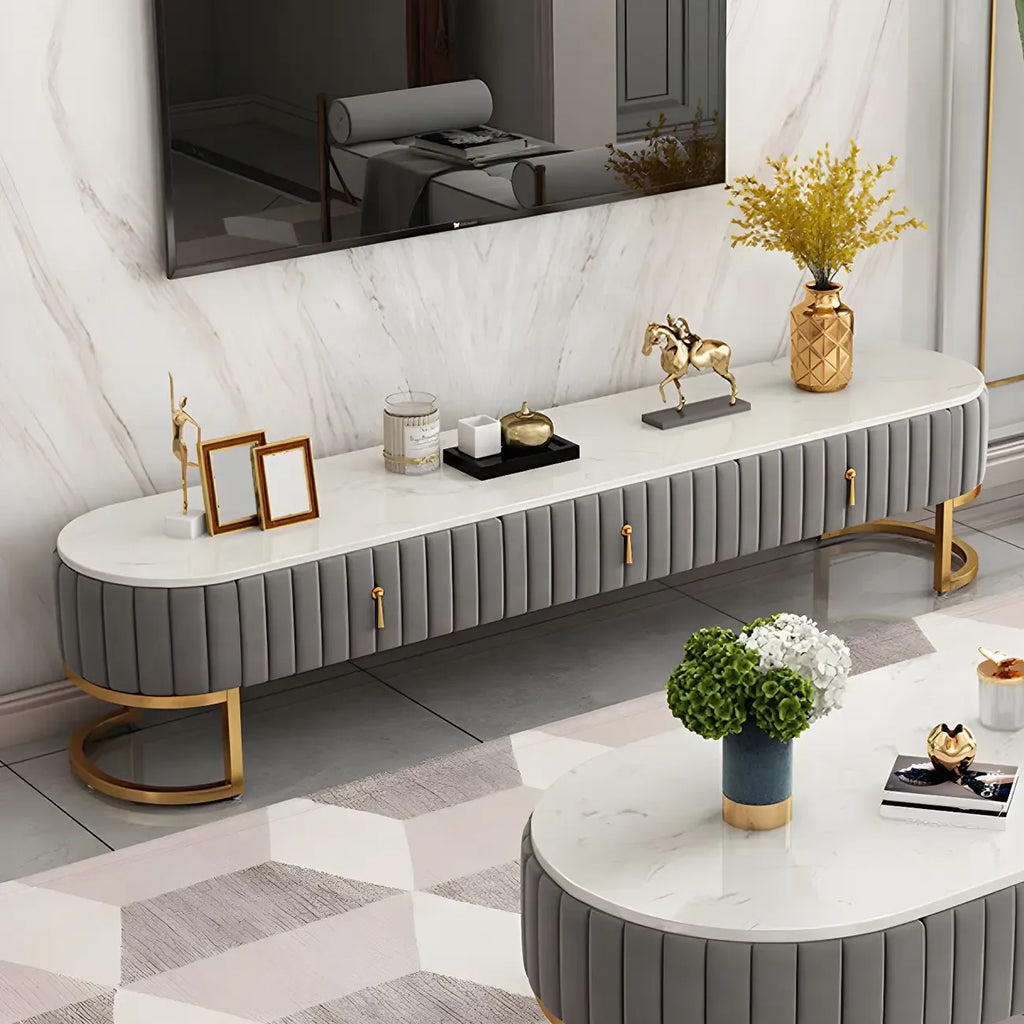 Meuble TV de rangement 79 Glam en marbre gris avec pieds