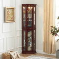 Vitrine d'angle avec éclairage, étagères réglables en verre trempé, fond miroir, meuble vitrine