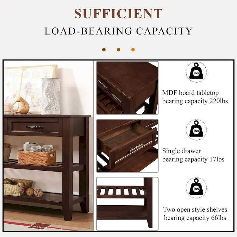 Table console de 42 po avec tiroirs et étagères à niveaux