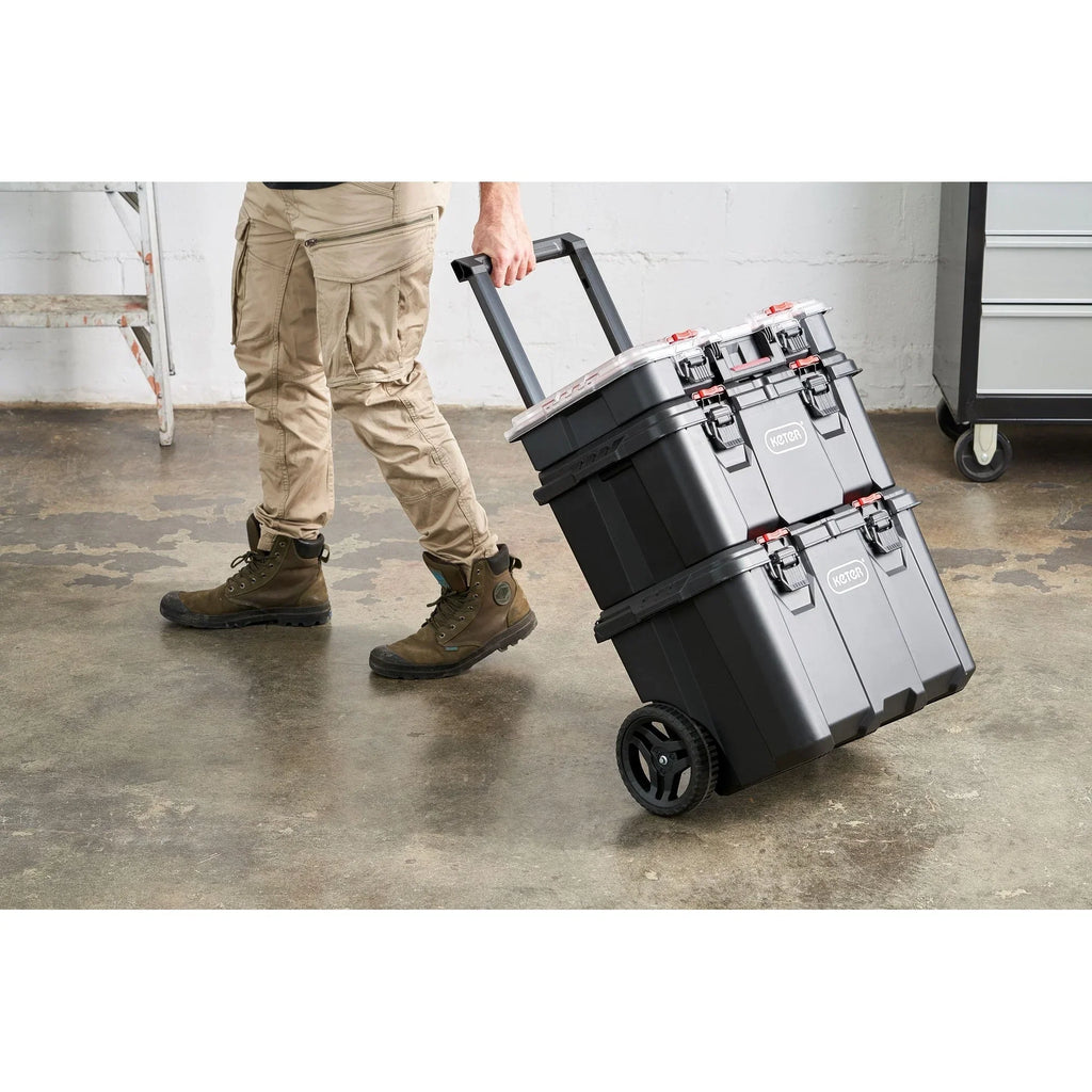 Keter Stack-n-Roll – Système modulaire 3 pièces de rangement et d'organisation d'outils mobile en résine durable