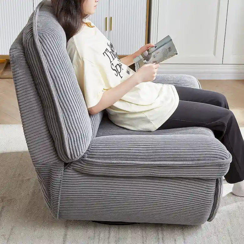 Fauteuil inclinable pivotant et coulissant en velours côtelé avec repose-pieds pour salon