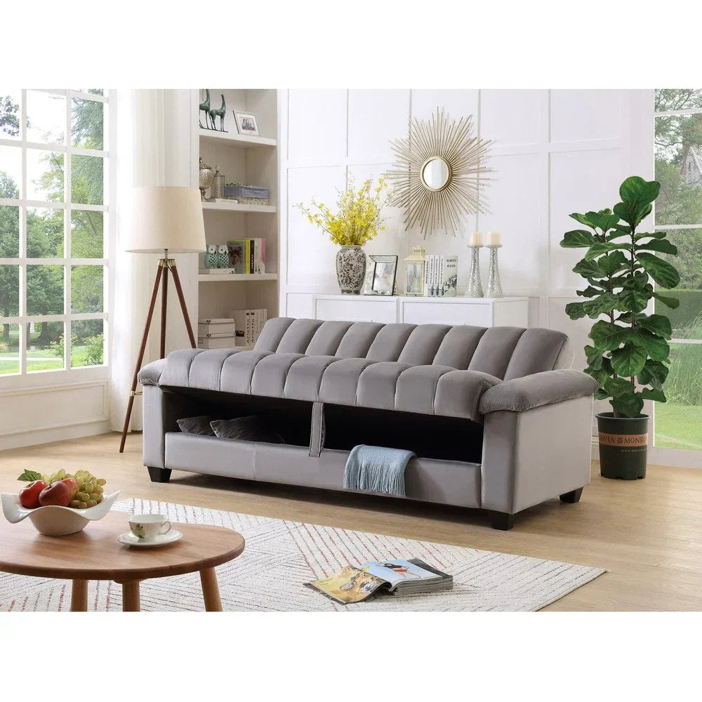 Canapé convertible de salon en tissu matelassé avec dossier cannelé