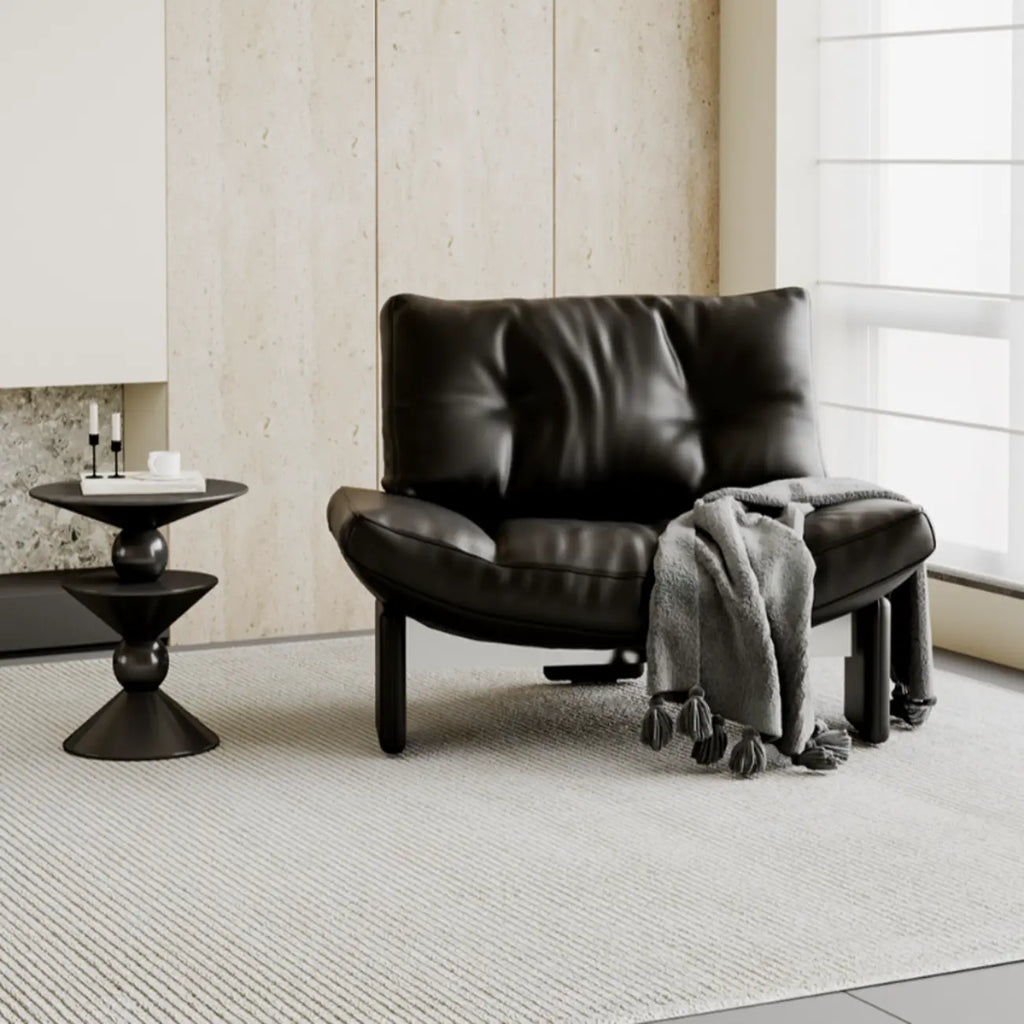 Fauteuil d'appoint contemporain en chenille noire capitonnée sans accoudoirs