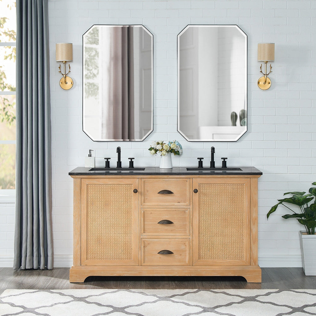 Meuble sous-vasque Hervas avec plateau en marbre naturel, sans miroir
