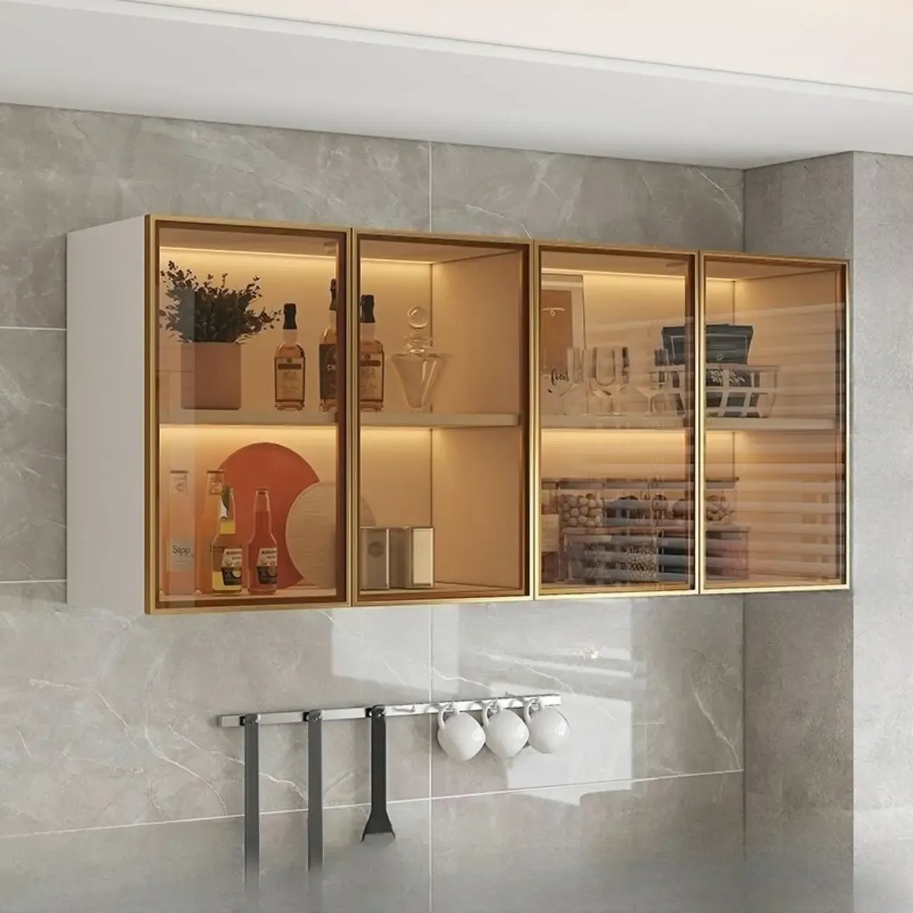 Armoire de cuisine murale grise en bois pour rangement