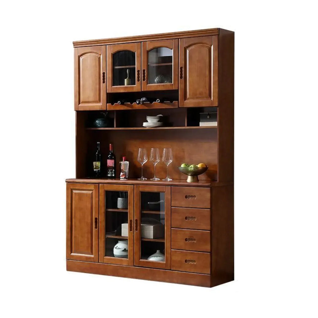 Buffet de cuisine en bois blanc avec casier à vin intégré