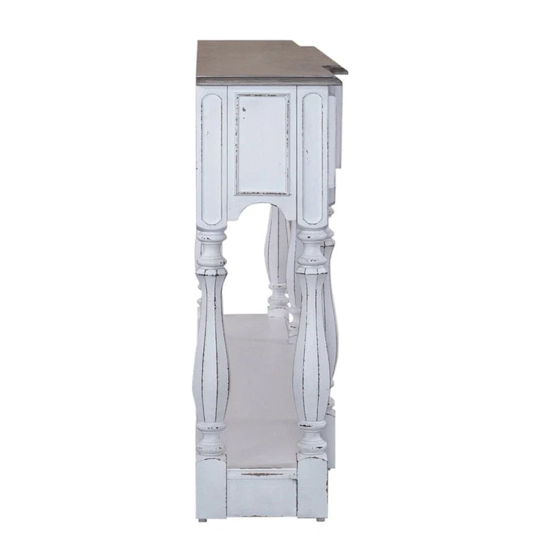 Console de hall 72 po blanc antique et écorce vieillie