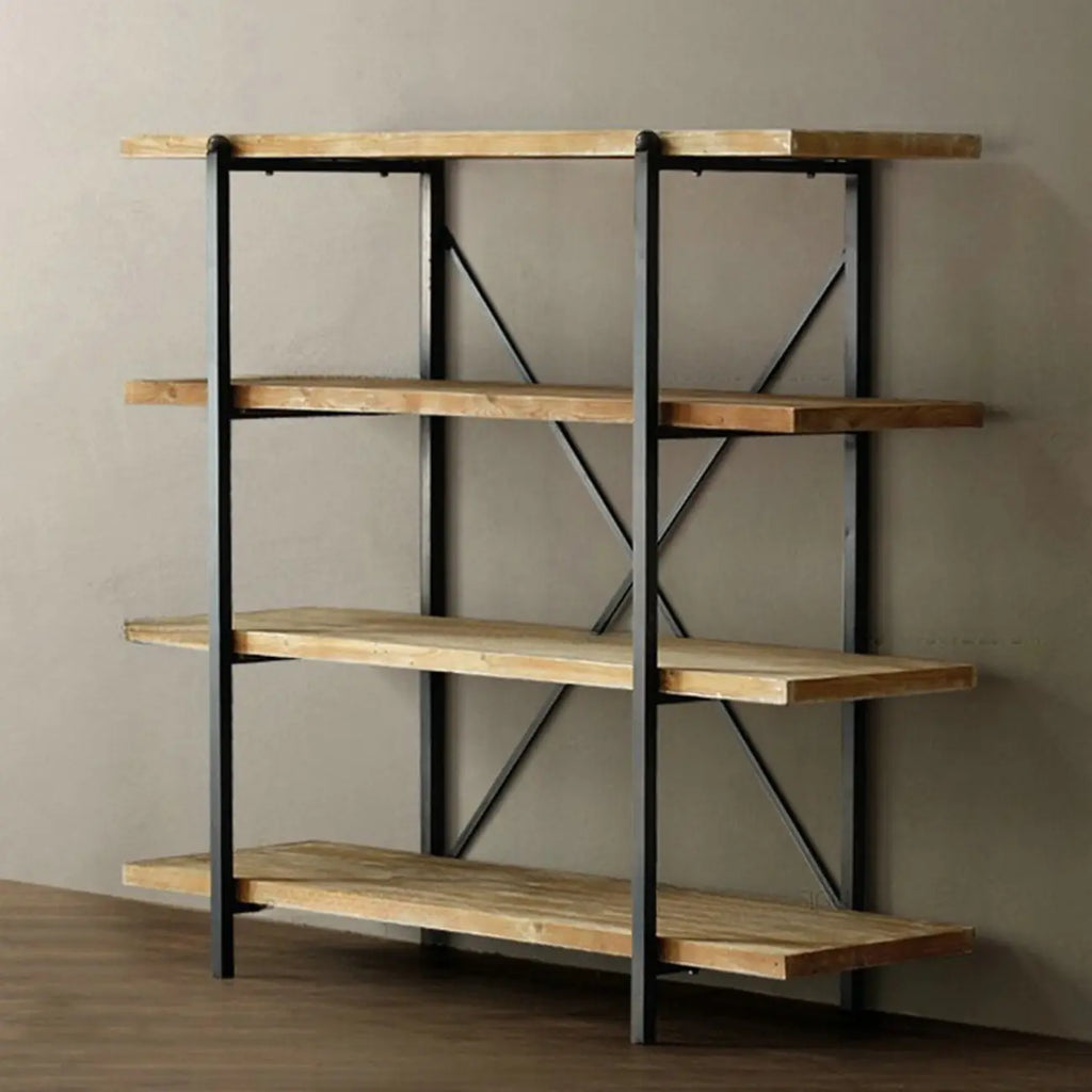 Étagère murale industrielle en bois et métal à 4 niveaux