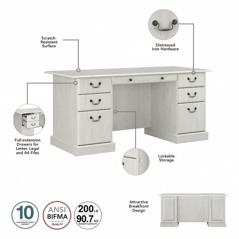 Bureau de direction Bush Furniture Saratoga avec tiroirs et rangements