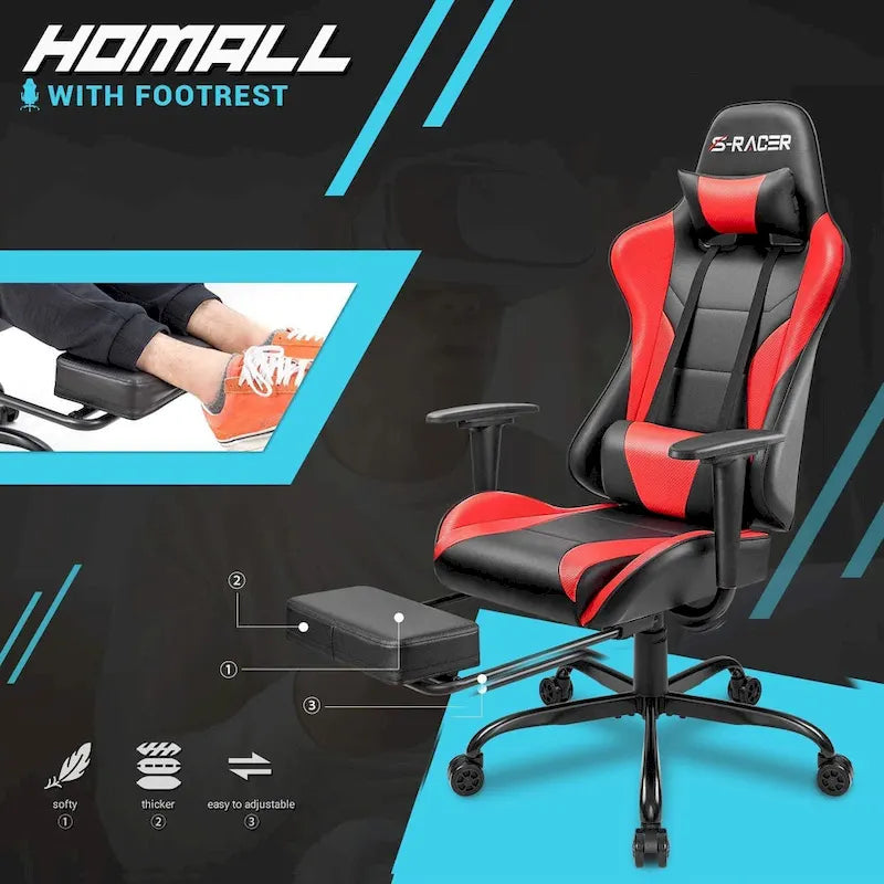 Chaise de jeu avec repose-pieds - Chaise de bureau ergonomique