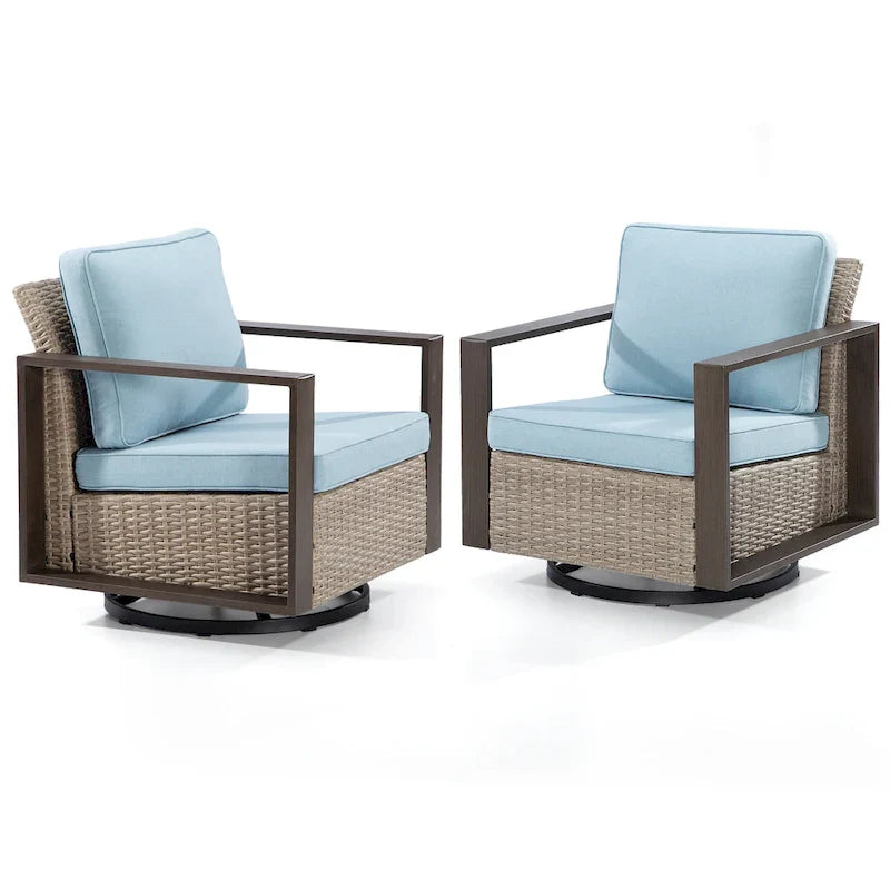 Fauteuil à bascule d'extérieur Cozywor en osier 2 pièces avec structure métallique et coussins