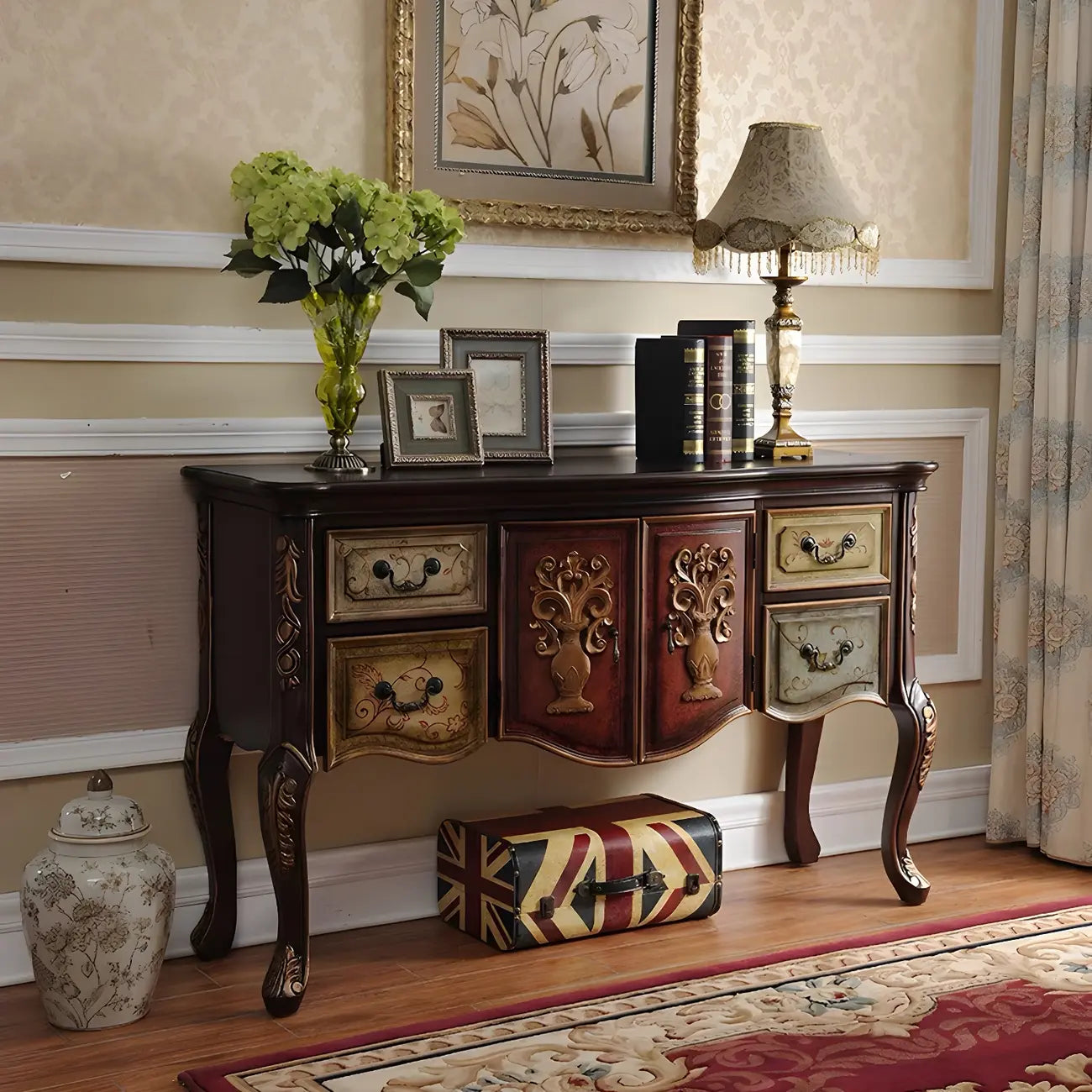 Console de rangement en bois de café avec tiroirs