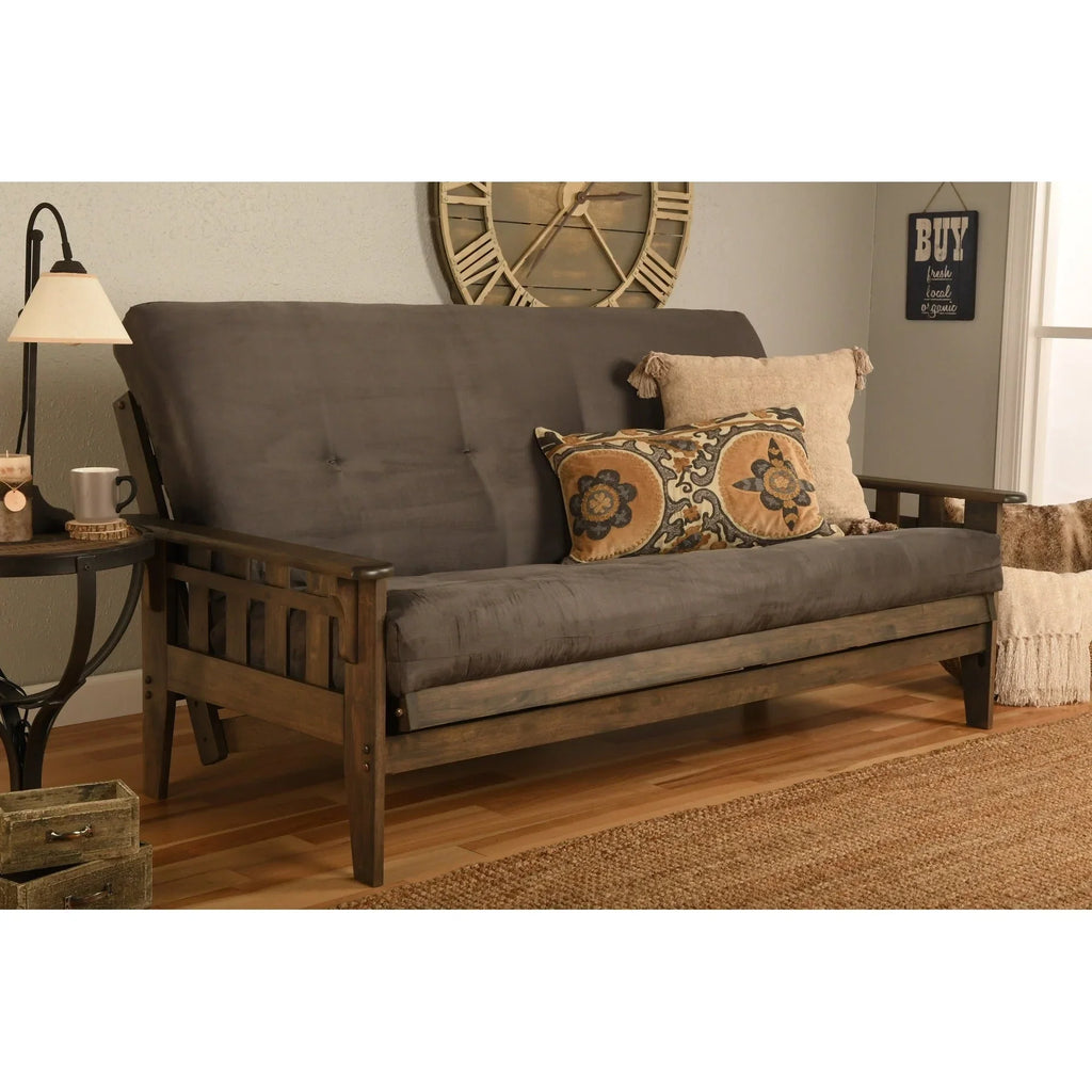 Ensemble futon rustique en noyer grand format avec matelas
