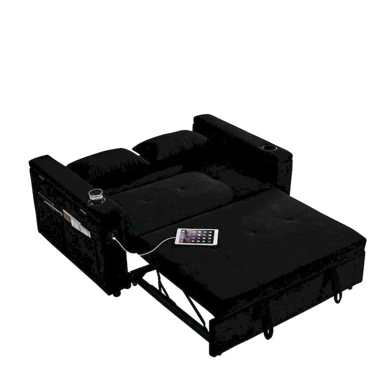 Canapé-lit gigogne 54 po, canapé-lit inclinable 2 places avec rangement, oreiller lombaire, prise USB