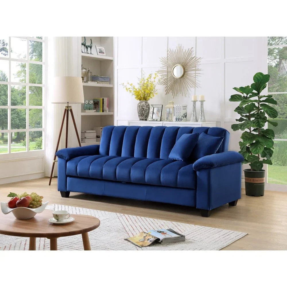Canapé convertible de salon en tissu matelassé avec dossier cannelé