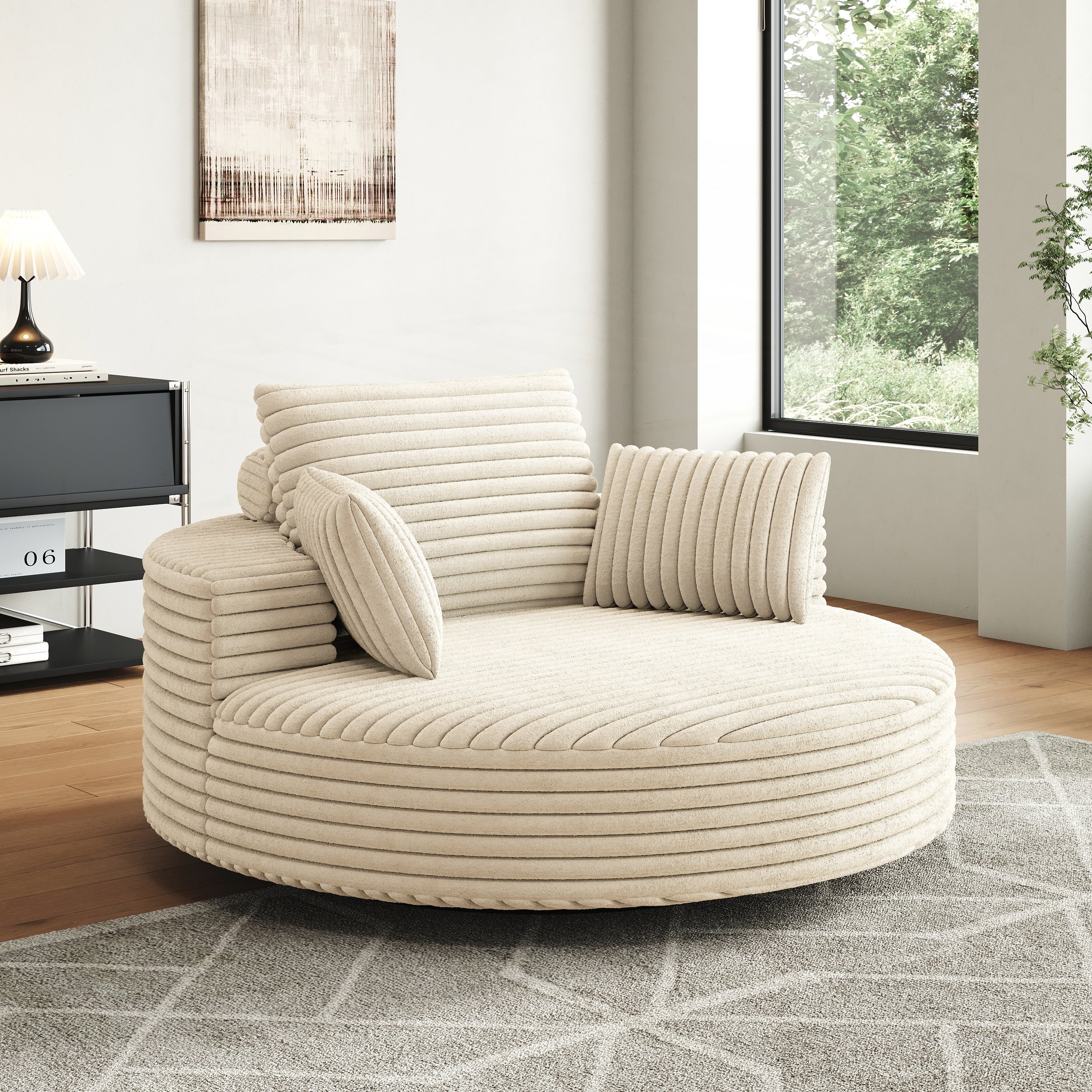 Fauteuil pivotant simple en velours côtelé et chenille avec rembourrage en mousse