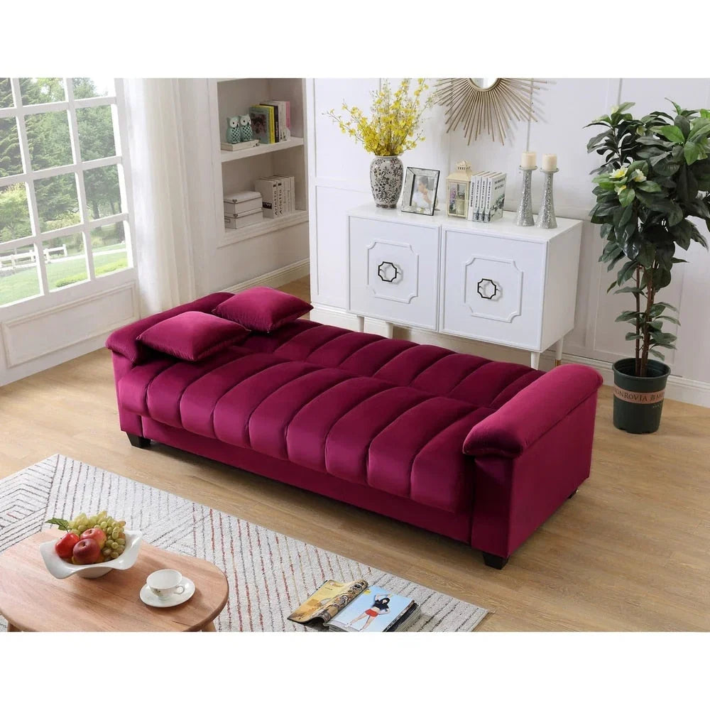 Canapé convertible de salon en tissu matelassé avec dossier cannelé