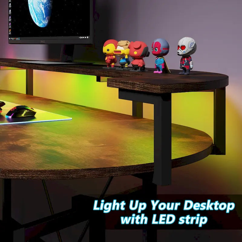 Bureau de gaming avec étagère pour moniteur, bureau d'ordinateur de 75 pouces avec bande LED