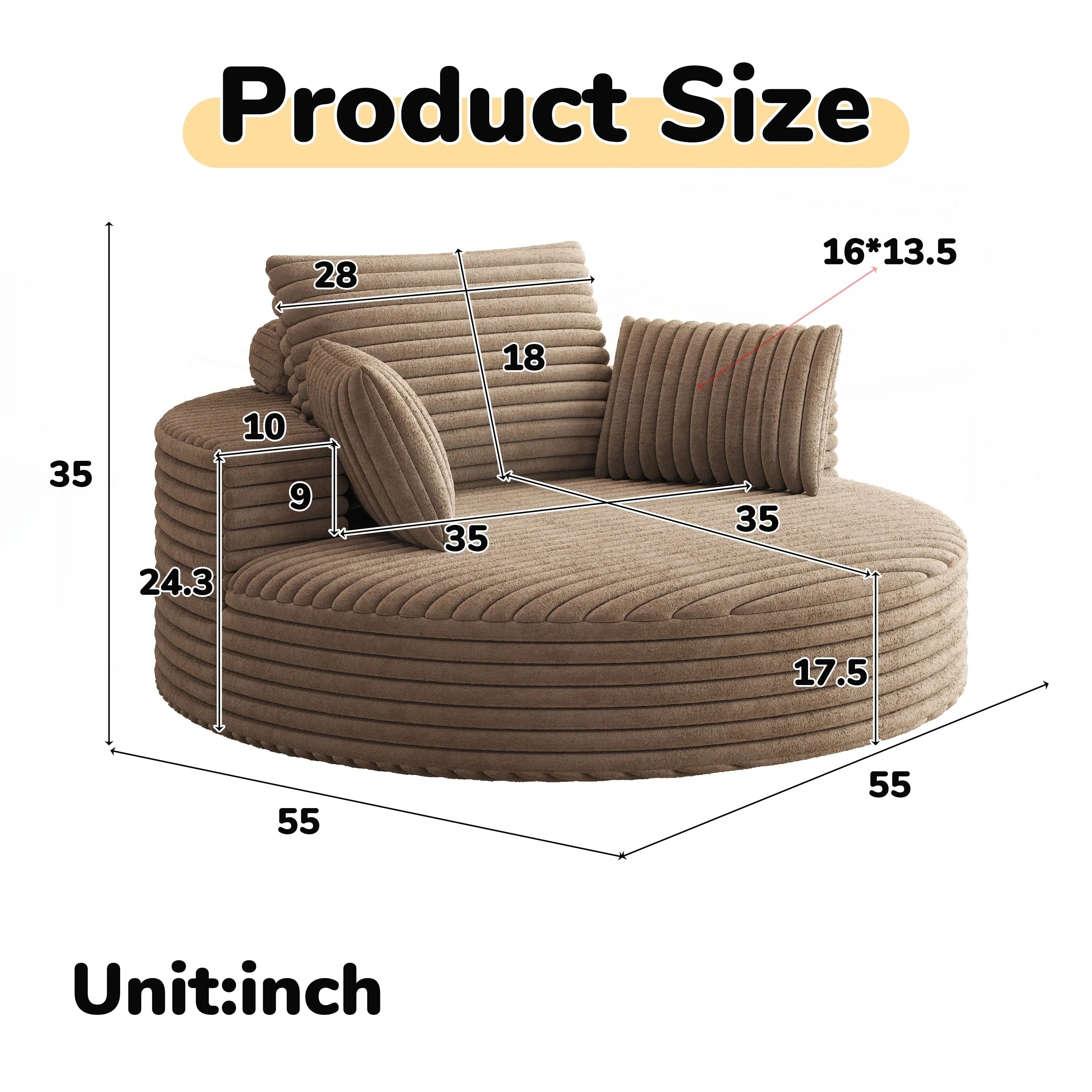Fauteuil pivotant simple en velours côtelé et chenille avec rembourrage en mousse