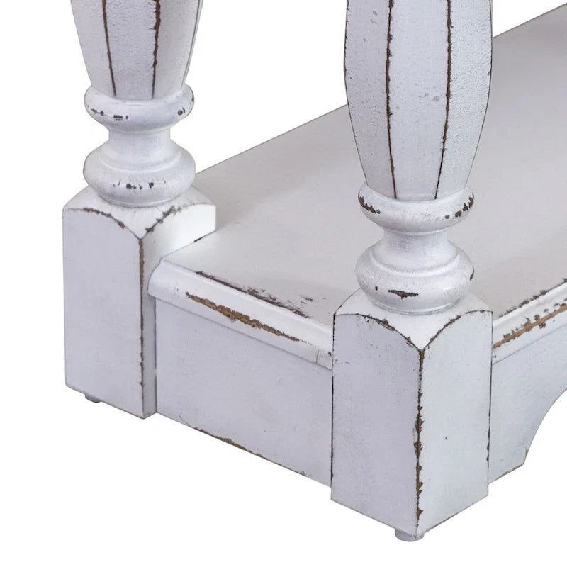 Console de hall 72 po blanc antique et écorce vieillie