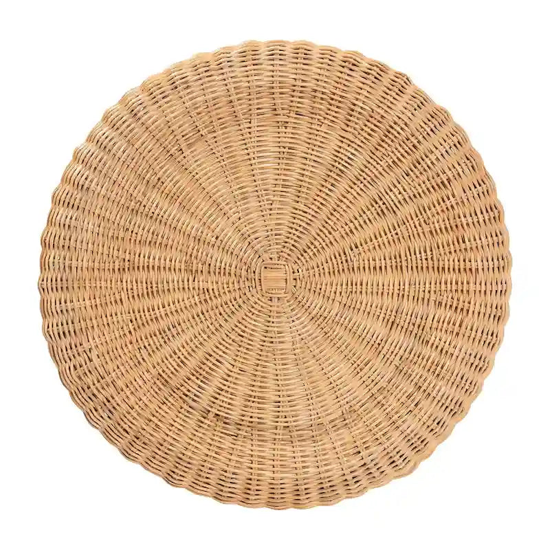 Table d'appoint Avalon en rotin naturel - Table en osier tressé à la main avec base à jupe, style côtier pour salon ou couloir