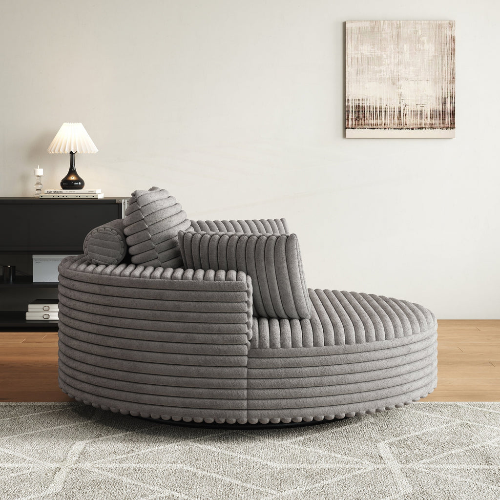 Fauteuil pivotant simple en velours côtelé et chenille avec rembourrage en mousse