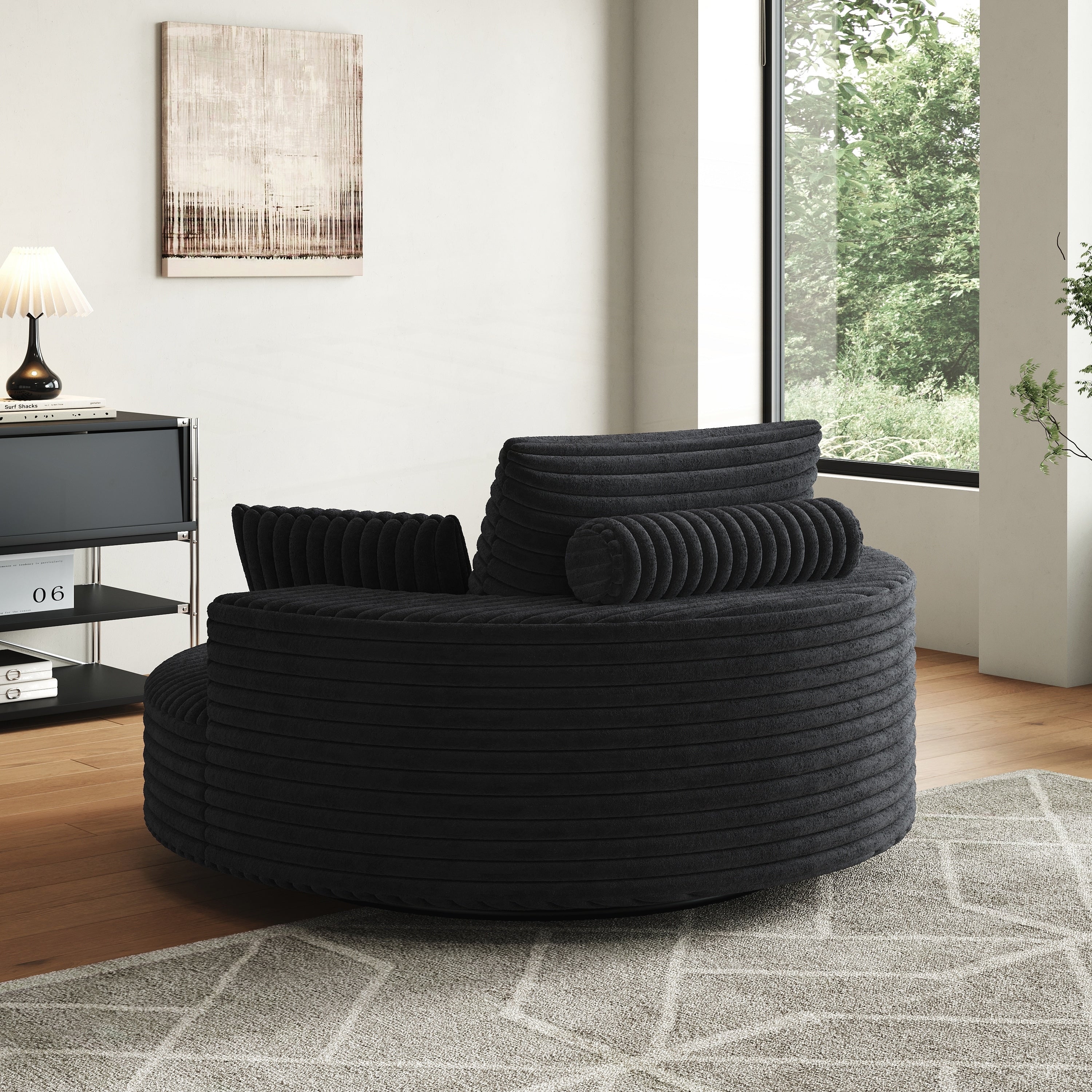 Fauteuil pivotant simple en velours côtelé et chenille avec rembourrage en mousse