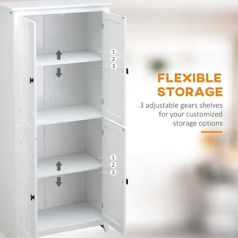 HOMCOM Grand garde-manger de cuisine autoportant de 183 cm, organisateur de rangement à 4 portes avec 4 niveaux et étagères réglables, blanc