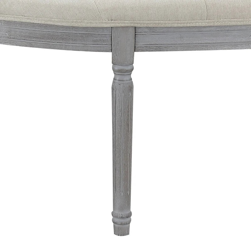 Banc rembourré capitonné beige avec pieds en bois - 55L x 20H