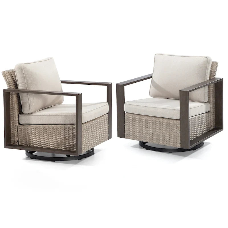 Fauteuil à bascule d'extérieur Cozywor en osier 2 pièces avec structure métallique et coussins