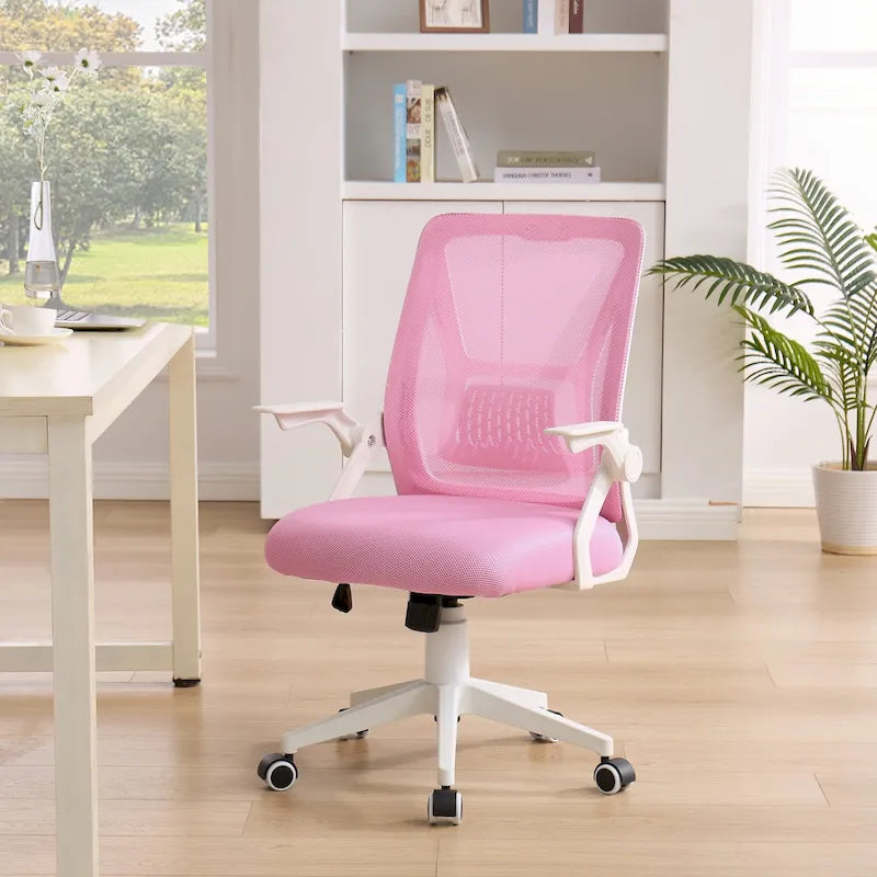Javlergo Chaise de Bureau Dossier Mi-Hauteur Pivotante avec Support Lombaire, Fauteuil de Bureau Ergonomique en Maille avec Accoudoirs