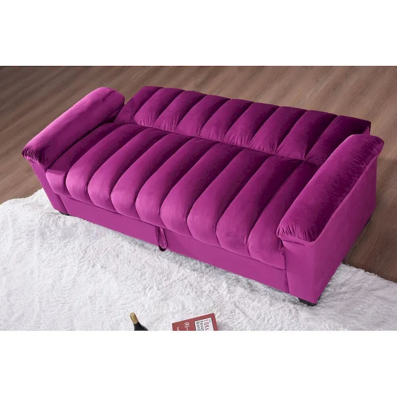 Canapé-lit convertible en velours de 82,7 po avec 2 oreillers