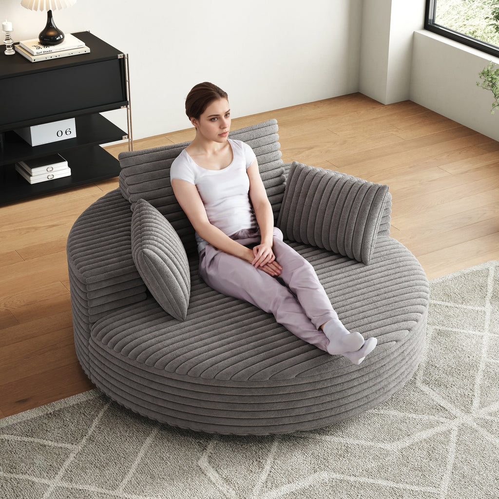 Fauteuil pivotant simple en velours côtelé et chenille avec rembourrage en mousse