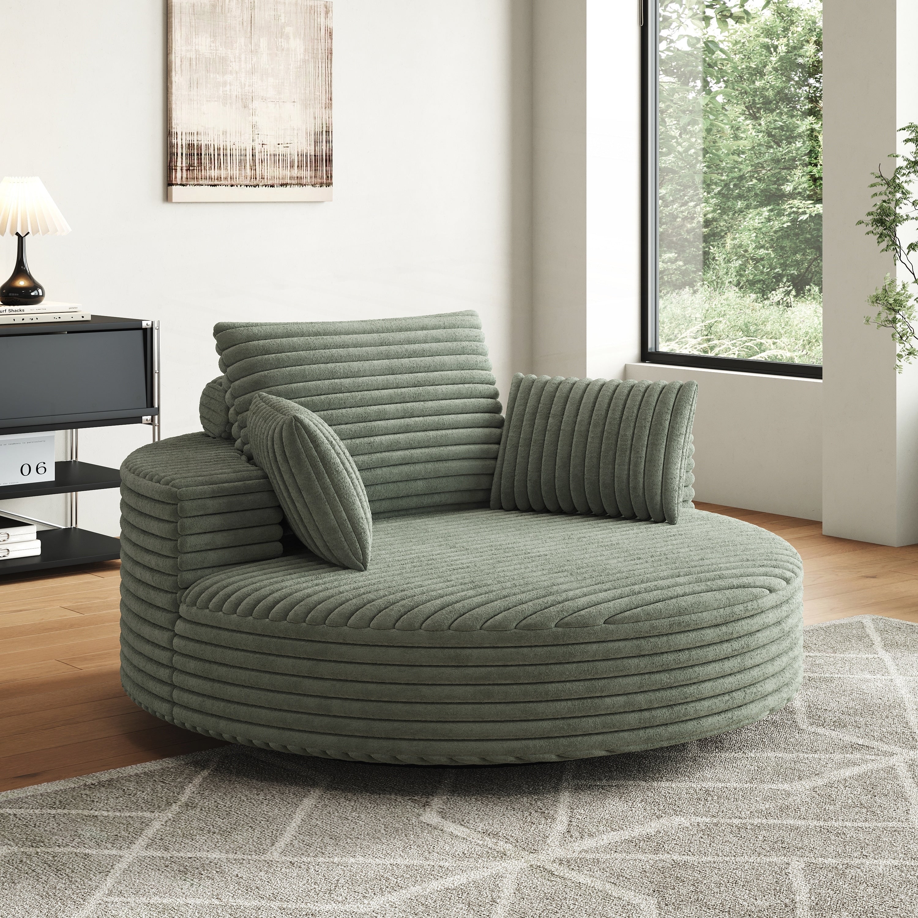 Fauteuil pivotant simple en velours côtelé et chenille avec rembourrage en mousse