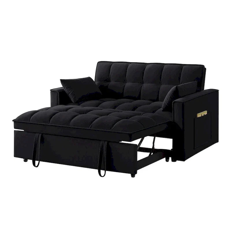 Canapé-lit convertible 4-en-1 – Causeuse en velours – Lit d'appoint avec dossier inclinable, 2 poches latérales