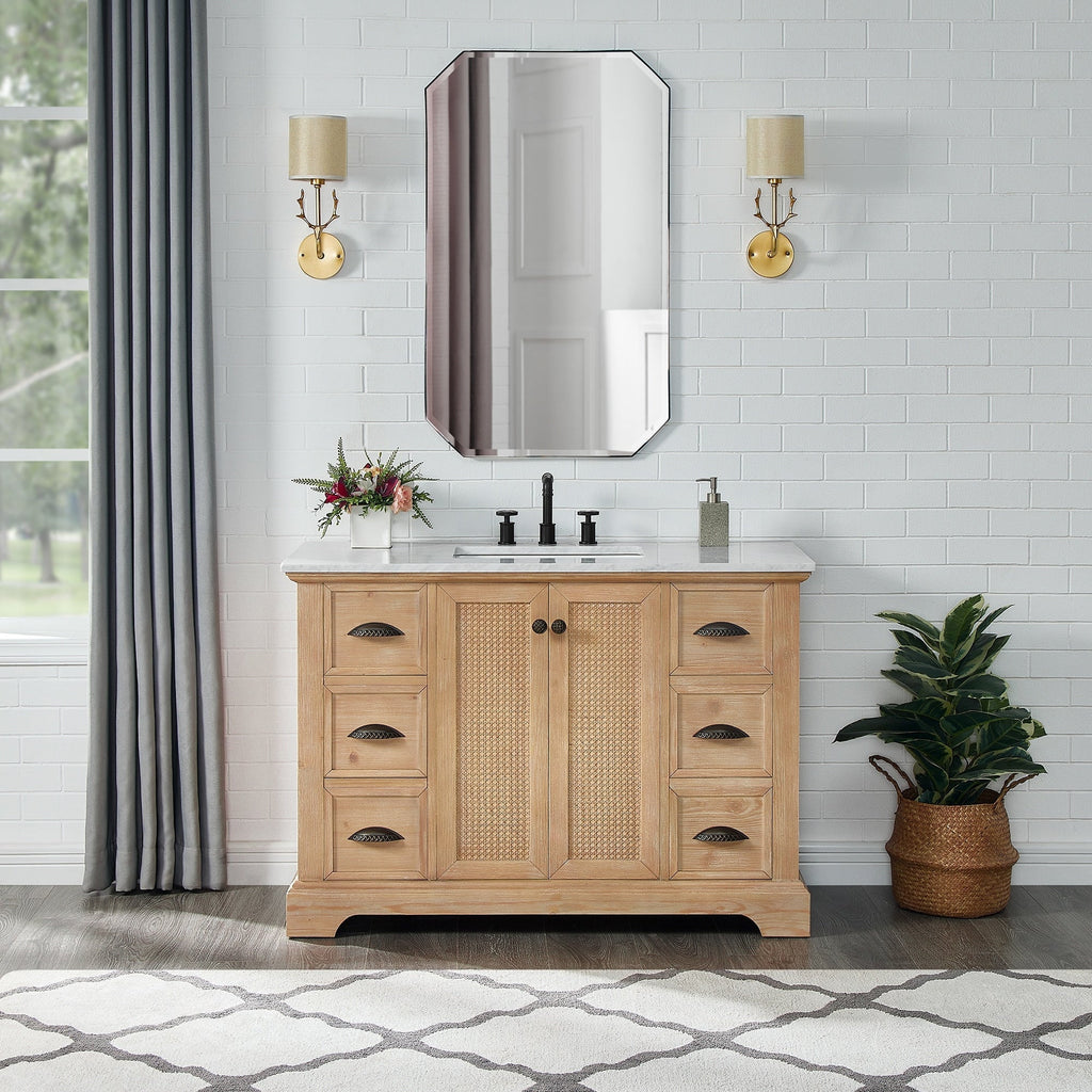 Meuble sous-vasque Hervas avec plateau en marbre naturel, sans miroir