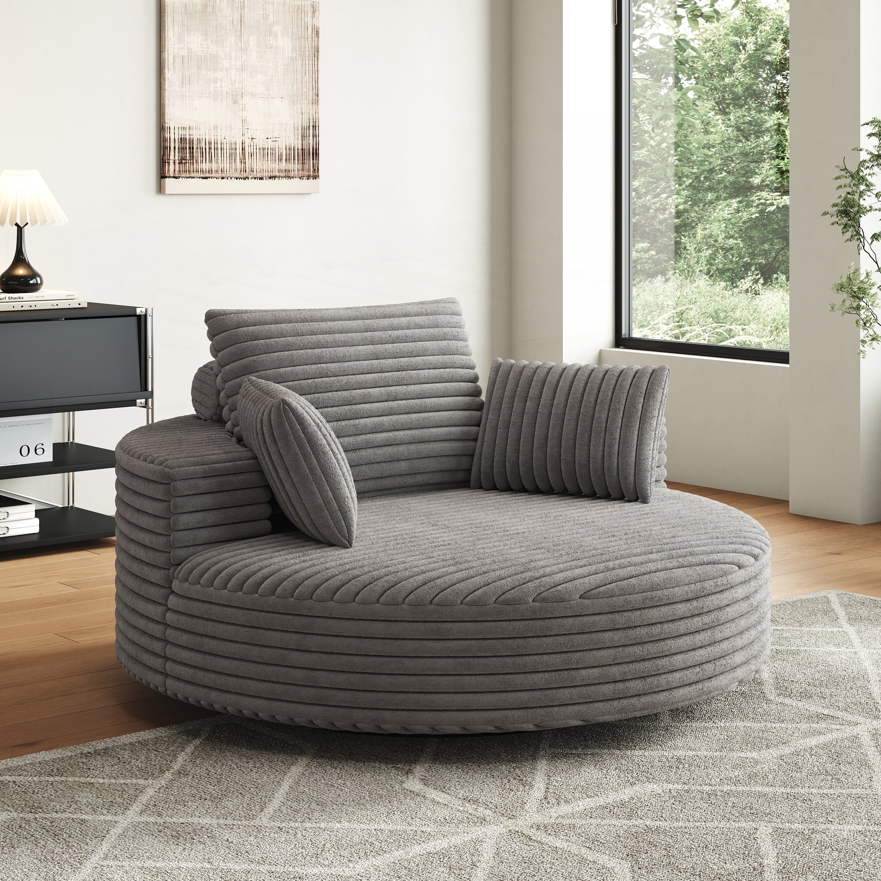 Fauteuil pivotant simple en velours côtelé et chenille avec rembourrage en mousse