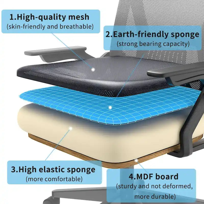 Javlergo Chaise de Bureau Dossier Mi-Hauteur Pivotante avec Support Lombaire, Fauteuil de Bureau Ergonomique en Maille avec Accoudoirs