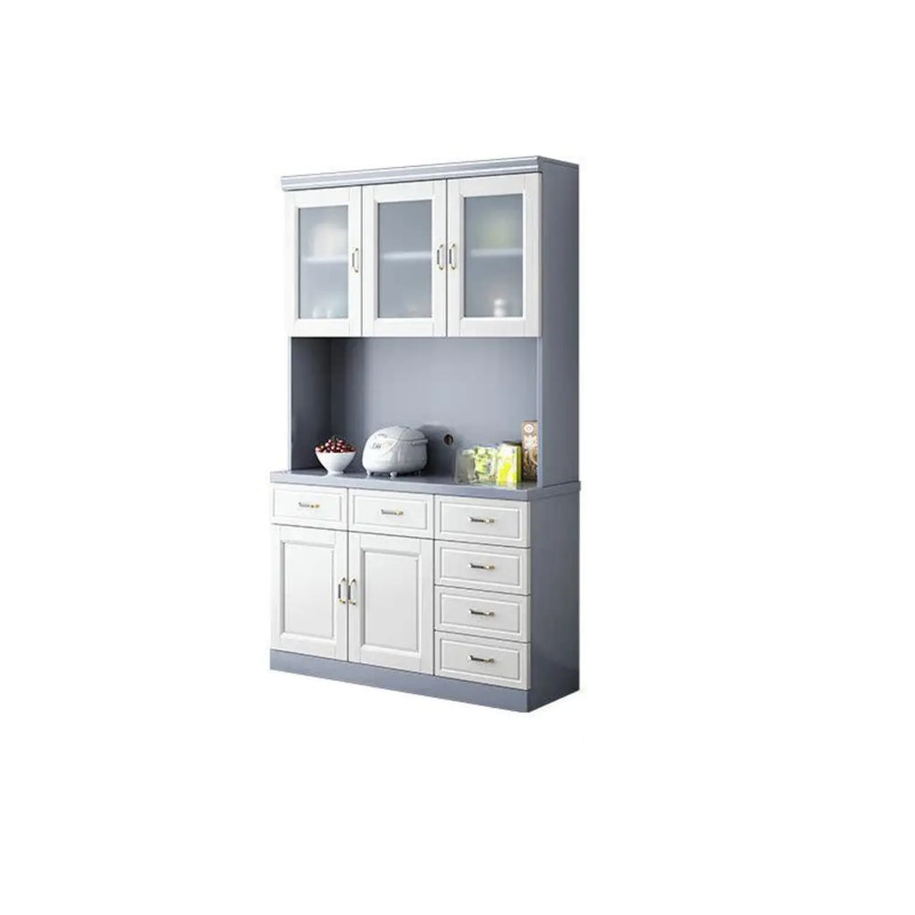 Buffet de cuisine en bois blanc avec casier à vin intégré