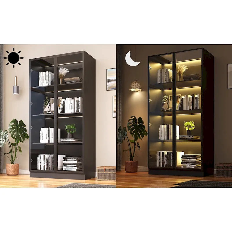 Vitrine de rangement, vitrine avec portes en verre trempé, vitrine avec 4 étagères de rangement