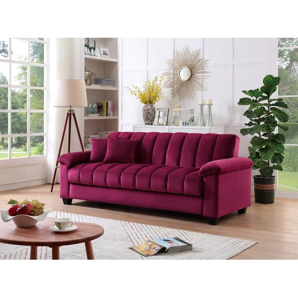 Canapé convertible de salon en tissu matelassé avec dossier cannelé