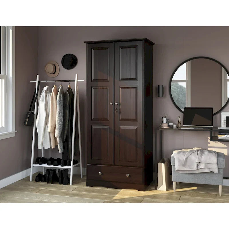 Armoire garde-robe modulable 100 % en bois massif avec poignées en métal ou en bois
